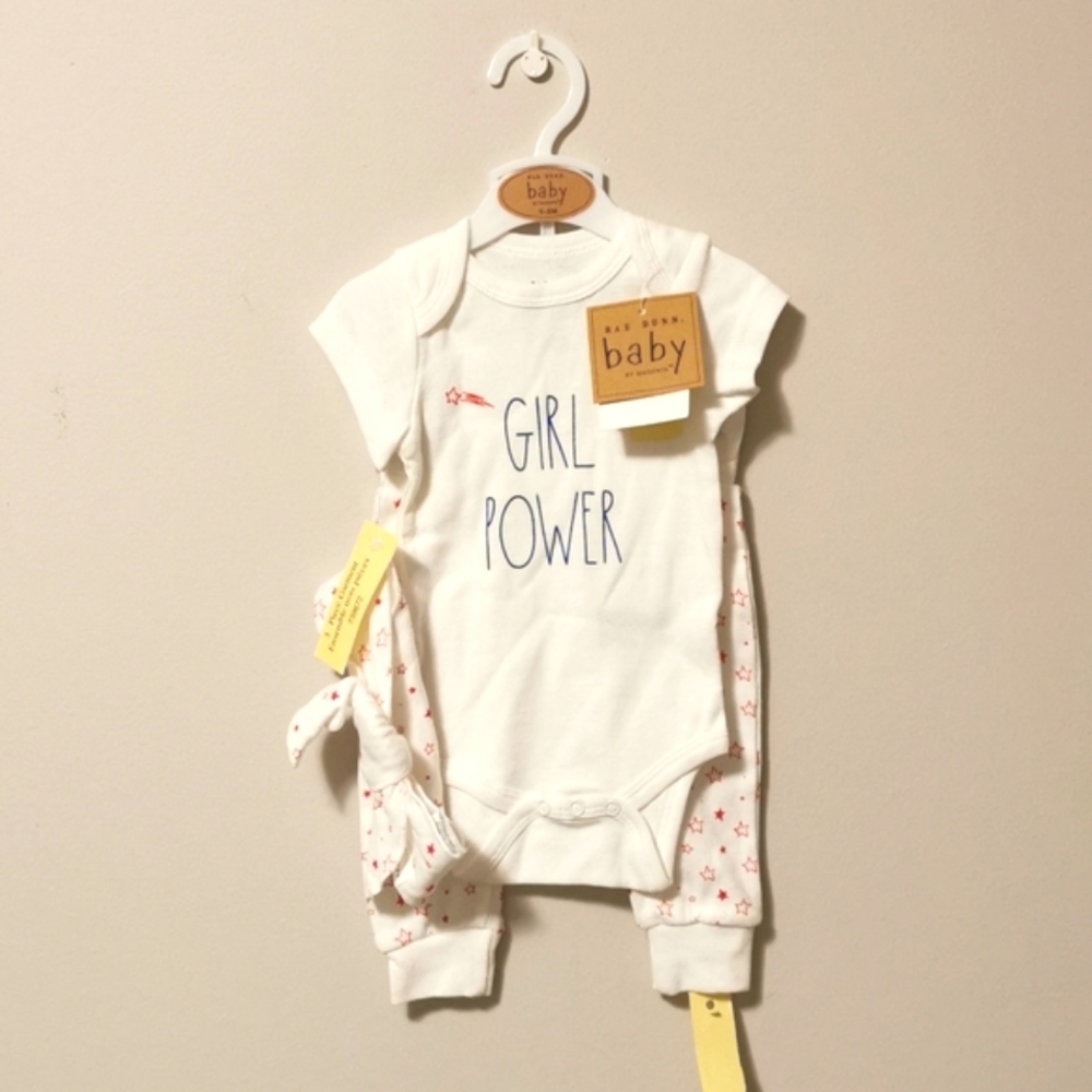 NWT Rae Dunn Girl Power 0-3M Set